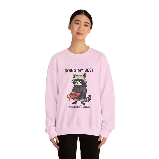 Dark Humor Raccoon Crewneck Sweatshirt — Funny Raccoon Graphic